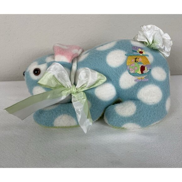 Easter Bunny Plush Polka Dots Colorful Embroidered Egg Bow Blue Green Pink Stuff - Picture 2 of 8